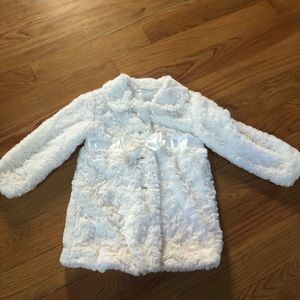 Koala kids faux fur white coat with bow detail